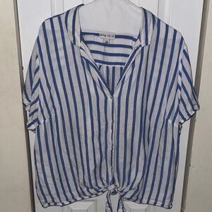 Ava & Viv White and Blue Striped Button Down Shirt